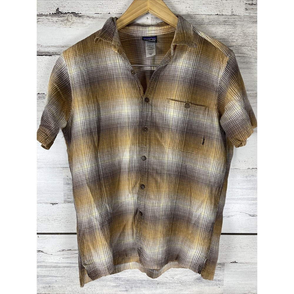 Men's Patagonia sz M Plaid Ribbed ORGANIC COTTON SS Button Front
